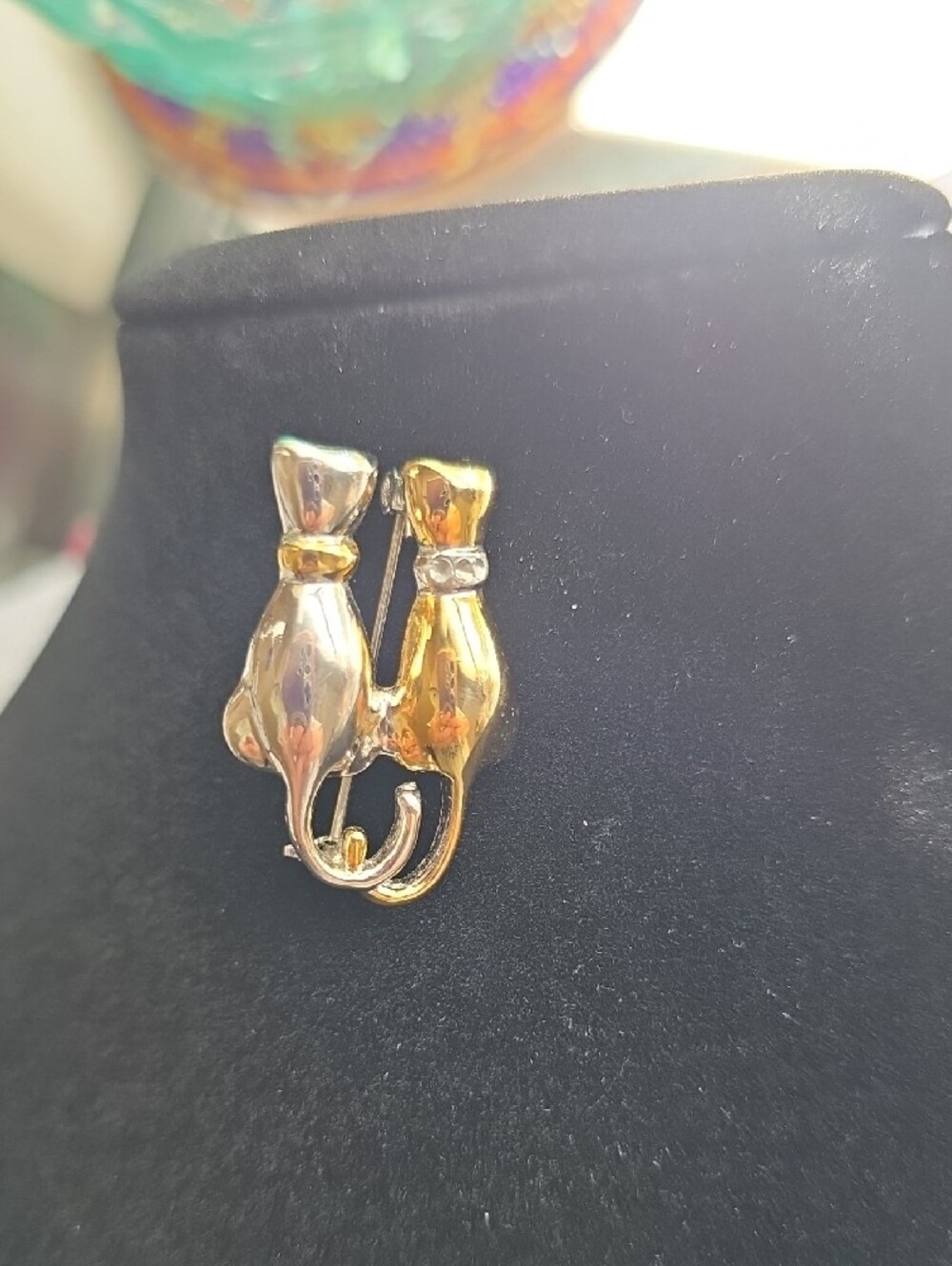 Two-Tone Cat Brooch Pin - Gold and Silver